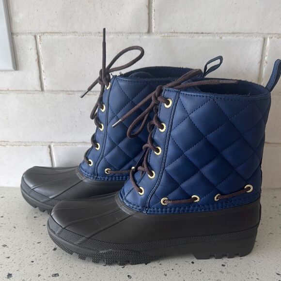 SPERRY Women’s Size 7 Waterproof Rubber Quilted Blue and Brown Rain Duck Boots - Picture 1 of 10